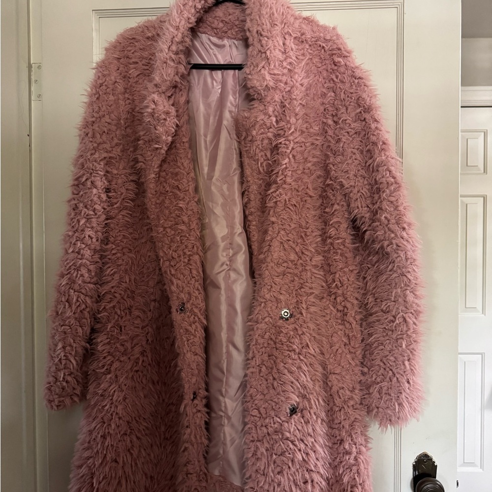 Pink Fluffy Trench Coat